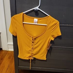 No Boundaries Mustard Lace-Up Crop Top